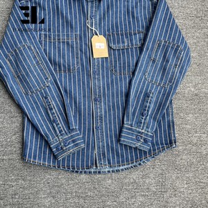 LARSUR Veste en jean rayé indigo personnalisé d'usine <span class=keywords><strong>Surchemise</strong></span> Wabash Railway Railroad Automotive Jean Kore Work Coat Shacket - Product Image 4
