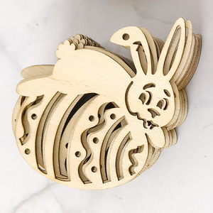 Pendentif en bois naturel non fini en forme d'œuf de Pâques pour la décoration de fêtes, loisirs créatifs pour enfants et décoration intérieure - Product Image 2