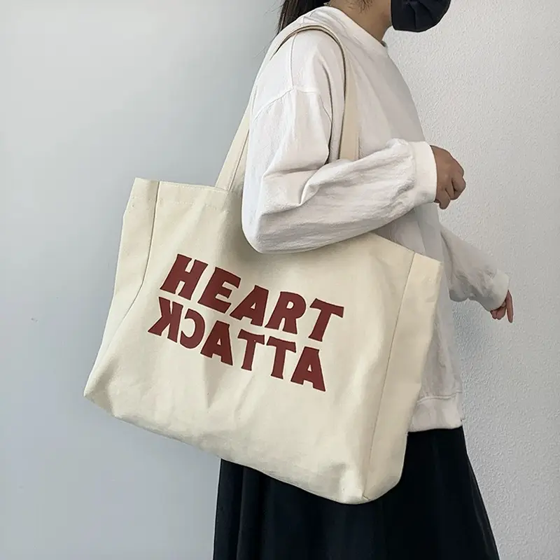 All'ingrosso grande borsa pesante con tasca e cerniera per fare la spesa in tela di cotone con logo stampato personalizzato