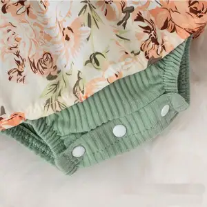 Yeni doğan bebek giysileri toptan yaz boyun fırfır kollu bebek kız Romper Set bebek tarama takım tulum
