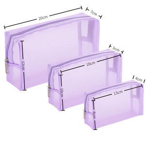 Sac de maquillage écologique en maille transparente avec fermeture éclair, grande/petite capacité, <span class=keywords><strong>minimaliste</strong></span>, portable, à porter à la main, pour retouches cosmétiques - Product Image 6