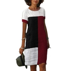 Robe <span class=keywords><strong>d</strong></span>'été 2026 pour femme en lin et coton, color block, manches courtes, coupe ample, longueur midi, <span class=keywords><strong>d</strong></span>écontractée, grandes tailles - Product Image 2