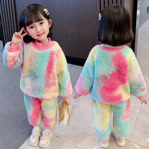 Ensemble de jogging 2 pièces teint par cravate pour petites filles, sweat-shirt à capuche court et sweat-shirt décontracté, <span class=keywords><strong>tenue</strong></span> <span class=keywords><strong>en</strong></span> peluche de <span class=keywords><strong>laine</strong></span> d'agneau pour bébés - Product Image 6