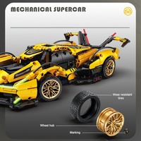 Ensemble de blocs de construction de voiture de course jaune DIY 1:14, 1158 pièces, jouet de construction électronique en PVC pour les enfants de 5 à 7 ans, unisexe, SAMLOK