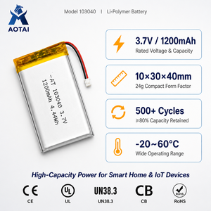 Batterie Li-Polymère Haute Capacité 1200mAh OEM ODM 103040 3.7V Taille Personnalisée pour Imprimante Portable Sonnette Vidéo - Product Image 1