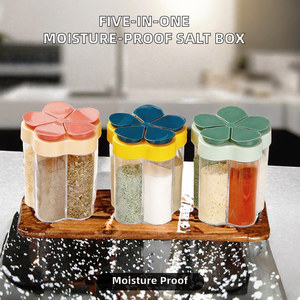 Boîte à épices en plastique à cinq compartiments avec couvercle rabattable, grande capacité, portable, pour le stockage du sel dans la cuisine - Product Image 4