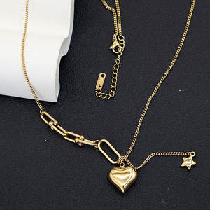 Collar personalizado de acero inoxidable 316L con colgante chapado en oro PVD de 14K/18K, joyería fina de moda con cierre de herradura y corazón para mujer. - Product Image 4