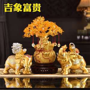 Ornement d'éléphant Lucky Feng Shui Artistique Sculpté Résine Epoxy Salon Entrée TV Fortune Arbre de trésorerie Pendaison de crémaillère Ouverture - Product Image 1