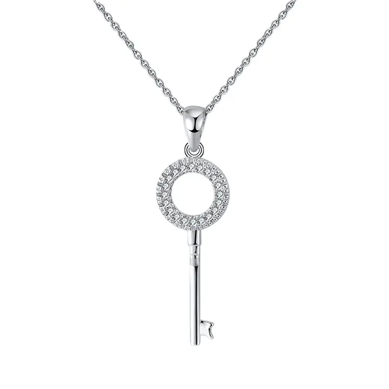 RINNTIN SN220 S925 Silver Sterling CZ Key Locket Chain Pendant Women Men Pendant Necklace Jewellery