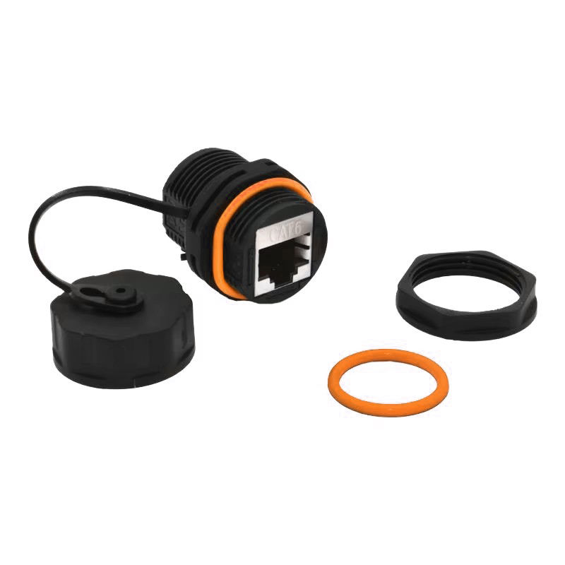 M23 IP68 Waterproof RJ45 CAT6A STP Shielded Panel Mount Bulkhead Ethernet Coupler