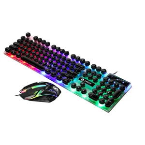 Microprocessor Keyboard Gaming Led, Papan Ketik Berkabel dan Dudukan Pergelangan Tangan Ringan dengan Set Mouse Warna Putih