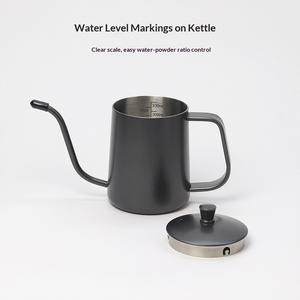 Factory Wholesale 304 Stainless Steel Pour-over Coffee Kettle Metal Handle Lid Fine Spout Long Neck Volume Markings 350ml Modern - Product Image 3