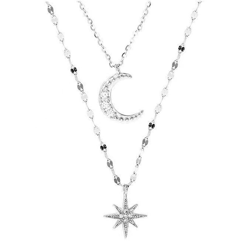 Collar De Luna Estrellada De Doble Capa Collar De Zircon