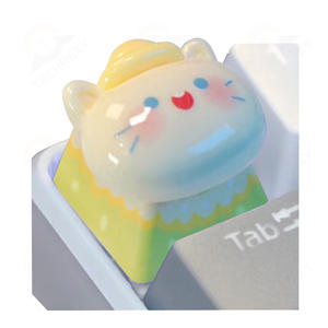 Custom PBT Resin Animal Keycap Pintado <span class=keywords><strong>a</strong></span> mano por Artisan con Blush Cheeks & Cherry Topper <span class=keywords><strong>Encaje</strong></span> amarillo para teclados mecánicos - Product Image 1