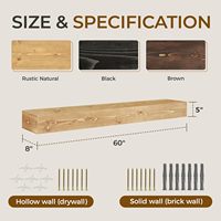 YLYHSST Étagère murale longue flottante en bois massif évidé, faite à la main, de 5 pouces d'épaisseur, avec supports invisibles, pour cheminée intérieure moderne de 60 pouces
