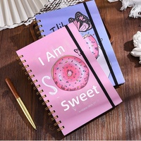 Carnet à spirale A5 avec couverture mignonne à motifs de dessins animés, journal ligné, 80 feuilles, écriture recto-verso, agenda étudiant, bande élastique, 8 designs