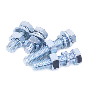 M8 Hexagonal Head <b>Screw</b> Set 8x30mm Class 4.8 Blue White Zinc Plated With <b>Flat</b> Spring Washer Metric Standard Thread - Product Image 1