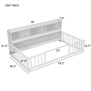 Lit de rangement pour enfants en bois massif blanc avec étagère et barrières de sécurité pour chambre à coucher - Product Image 3
