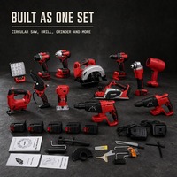Ensemble sans fil rechargeable avec perceuse, dégauchisseuse, scie sauteuse et lampe torche pour les travaux sur le bois en chantier et le dressage de planches récupérées