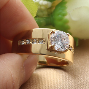 Fashionable Titanium Steel Diamond <b>Ring</b> Round Brilliant Cut Women's Wedding Jewelry Gold Color 211007 - Product Image 3