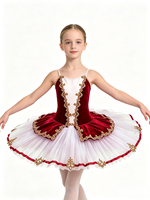 Robe de ballet en velours bordeaux avec dentelle dorée pour filles, tutu classique à bretelles spaghetti pour concours de danse et spectacles
