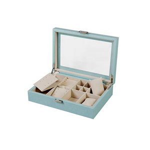 Window Jewelry Organizer Glass DS High End Light Blue Earrings Packaging Handmade Wood Rectangle MDF <b>Vintage</b> Luxurious DSJ-1002 - Product Image 4