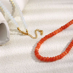 طقم قلادة مطرز بالخرز من الحجر الطبيعي من Dreamidea-سلاسل أحجار كريمة بالأوجه برتقالية وبرتقالية - Product Image 6