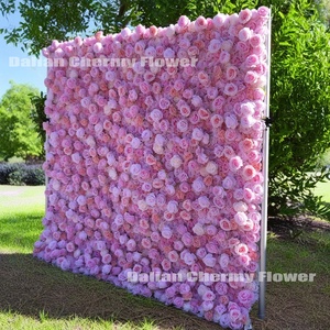 2024 nuevo Roll Up Flower Wall 8ft x 8ft seda Artificial Pink Rose Flower Wall lujo decorativo flor pared telón de fondo - Product Image 2