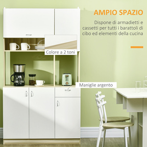 HOMCOM-Armario de cocina de 4 puertas con 3 armarios, cajón y tablero de aglomerado, 102x48x180 cm - Product Image 4