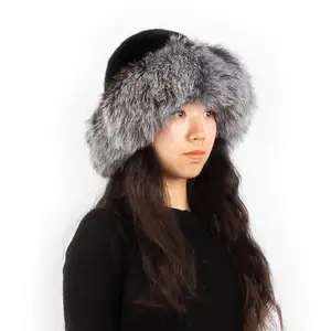 DH IATOYW 热卖银狐毛皮修剪滚筒水貂毛皮 cloche 帽子冬季温暖的毛皮帽子