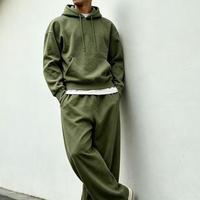 Setelan hoodie dan celana panjang model Amerika, potongan longgar, bahan tebal, tanpa desain (blank), potongan Cut Out Middleman.