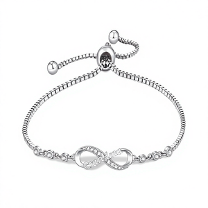 Bracelet réglable en Kevlar pour femme, cadeau de Noël, chaîne à maillons, design lettre avec symbole infini serti de diamants, cadeau pour grand-mère - Product Image 1
