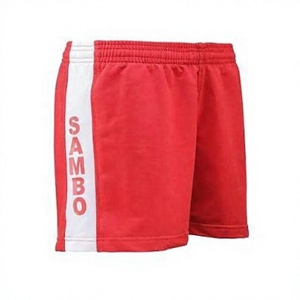 Pantalones Cortos Rojos de Sambo con Franja Lateral Blanca, Unisex, Transpirables, de Poliéster/Algodón, de Secado Rápido, Resistentes al Encogimiento, Ropa Deportiva - Product Image 1