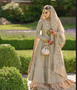 ATIYA LIBAS indio/pakistaní impresionante nupcial tradicional largo acetato Kurta y Lehenga vestido pesado Zardozi bordado para boda - Product Image 4
