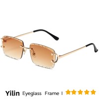 Lunettes de soleil métalliques unisexes rouges légères à bords coupés sans monture, à bords inversés, protection UV400, style urbain européen et américain 2026