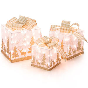 DB Lighted <b>Christmas</b> Gift <b>Box</b> Set 3 Pcs Square Plastic Customized Decorations - Product Image 1