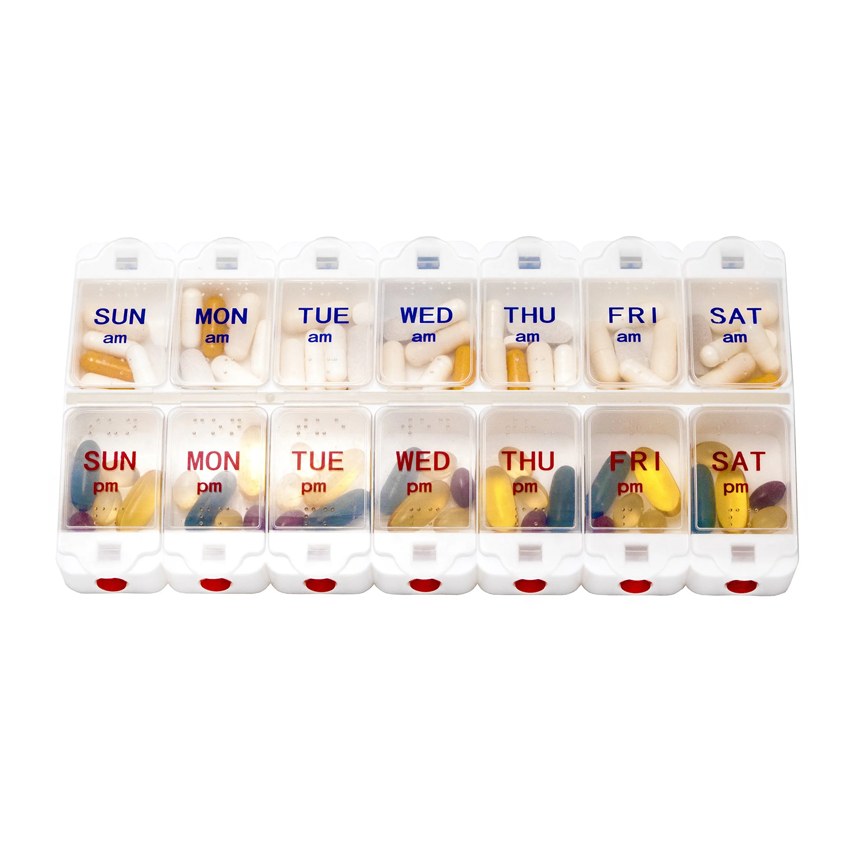 7 Tage wöchentlich Pill Organizer Große Push Button Pill Box für Pillen Vitamin Supplements Medikamente