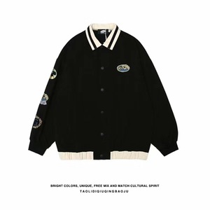 Chaqueta Universitaria de Béisbol Holgada de Estilo Casual Americano para <span class=keywords><strong>Hombre</strong></span> y Mujer, <span class=keywords><strong>Primavera</strong></span>-Otoño <span class=keywords><strong>2021</strong></span>, con Capucha y Tela Personalizada - Product Image 4