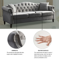Sofá Chesterfield de Terciopelo Acolchado de 3 Plazas, Estilo Mid-Century, Personalizable, de Lujo, para Sala de Estar u Hotel
