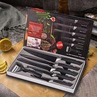 Ensemble de 6 couteaux de cuisine en acier inoxydable à lame droite, revêtement en pierre Maifan, ambidextres, à points pulvérisés, avec maille de protection