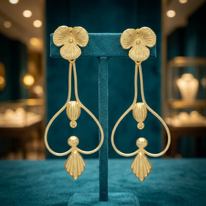 Boucles d'oreilles pendantes en laiton plaqué or faites à la main, style ethnique bohème avec pierres précieuses, bijoux de mode unisexe pour femmes, pour mariage et soirée - Product Image 3
