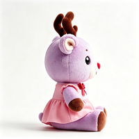 Peluche renne violet clair personnalisée avec robe tutu à volants et nœud en satin rouge, poupée en peluche, cadeau de Noël pour enfants, adorable peluche renne