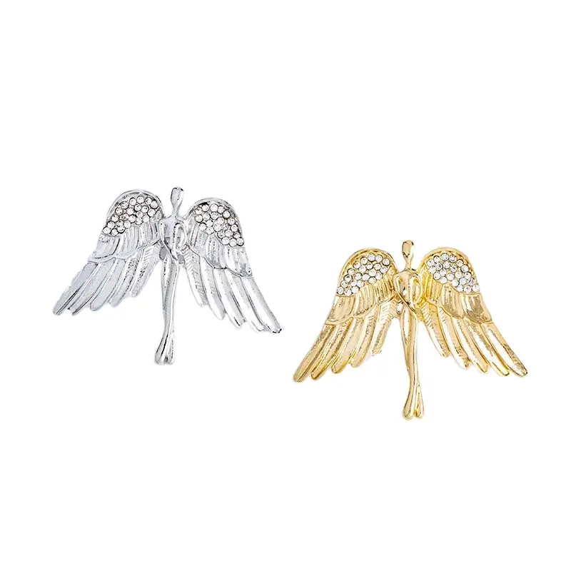 Custom made DIY mens luxury jewelry brooch gold silver rhinestone angel wing badge sweater blazer lapel pin brooches for suit