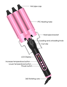 Rizador de varita de hierro de 3 barriles, rizador de pelo de <span class=keywords><strong>sirena</strong></span> con temperatura ajustable, ondulador de cabello rosa - Product Image 3