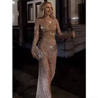 Robe longue maxi transparente en maille fendue, sexy et respirante, à manches longues, pour femme, idéale pour la plage