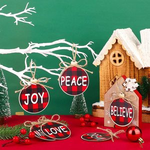 3 pz/borsa <span class=keywords><strong>auguri</strong></span> <span class=keywords><strong>di</strong></span> <span class=keywords><strong>natale</strong></span> albero ornamento Buffalo Plaid stampato legno appeso ornamento <span class=keywords><strong>di</strong></span> <span class=keywords><strong>natale</strong></span> albero artigianato appeso in legno