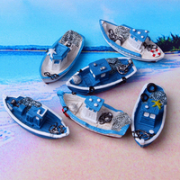 Modèle de bateau de pêche miniature en résine méditerranéenne exquise, bleu et blanc, ornement de bateau nautique, micro-paysage, décoration d'aquarium, décoration de la maison