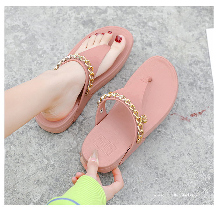 Custom Logo Chain Flip-flops Women's Summer Slippers Sandals Outdoor Soft Soles Shoes