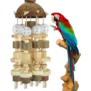 2021 New Bird Large Parrot Toys Natural Wooden Blocks Bird Chewing Toy Parrots Cage Bite Toy Suits for Macaws Parrots