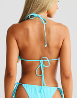 Nouvel Arrivage Usine OEM – Ensemble Bikini Halter Triangle Turquoise Luxe Écoresponsable avec Liens Latéraux et String Froncé – Maillot de Bain Femme pour la Plage